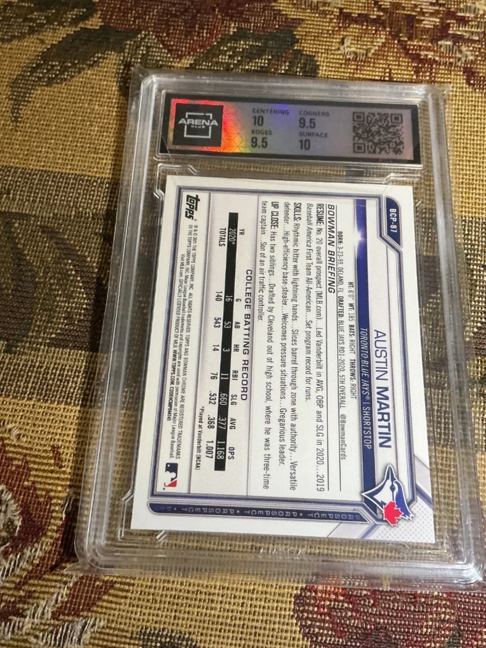2021 Bowman Chrome Pros. Austin Martin BCP-87 Atomic Refractor Graded Arena 10